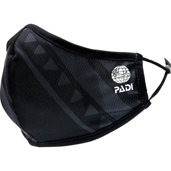 PADI フェイスマスク（ブラック幾何学模様）ストラップ調整機能付き